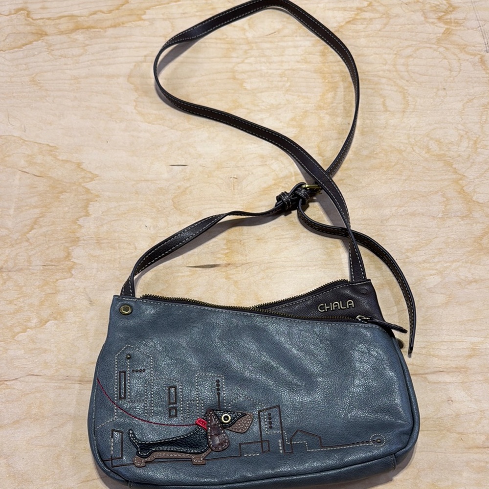 Chala Blue Crossbody Bag with Dachshund Design